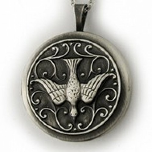 Sterling Silver Round Locket With Holy Spirit